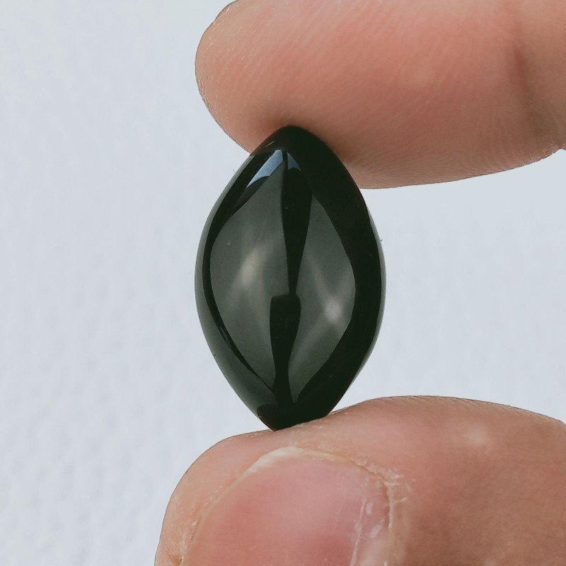 Agata Nera Sultania Forma Navetta Cabochon Fatto A Mano 20X12X5mm 10,10 Carati 1pz