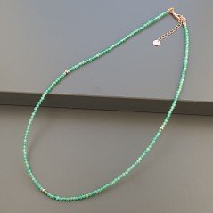 Collana Girocollo Con Avventurina Verde Tondo Sfaccettato Diamond Cut 2mm E Chiusura In Argento 925-Oro Rosa