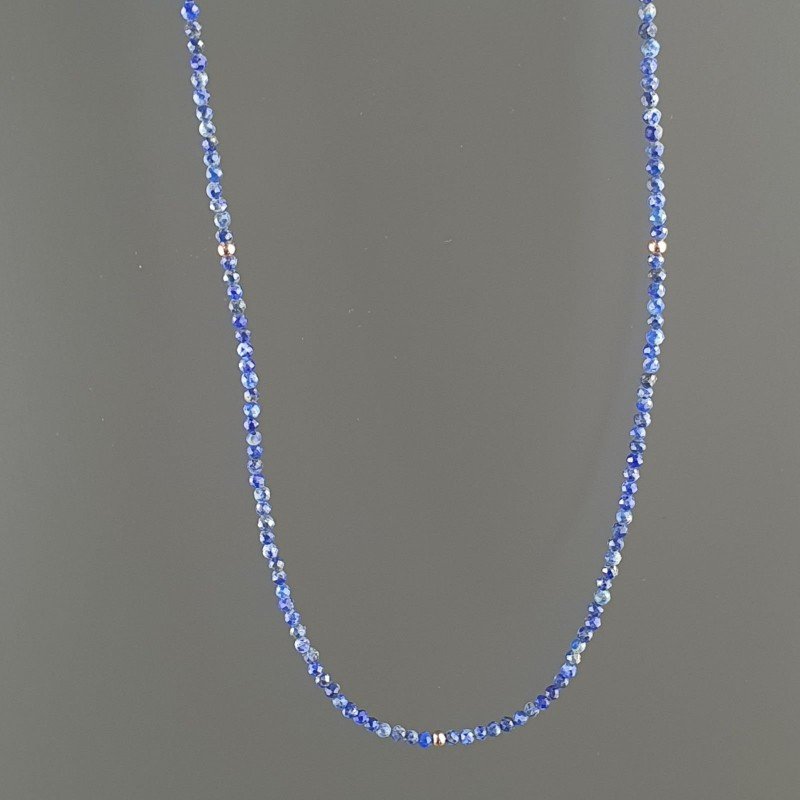 Collana Girocollo Con Lapis Lazuli Tondo Sfaccettato Diamond Cut 2mm E Chiusura In Argento 925-Oro Rosa