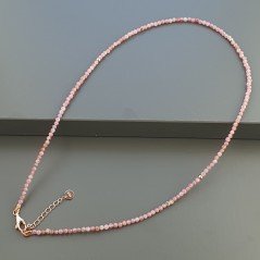 Collana Girocollo Con Radice Rubino Tondo Sfaccettato Diamond Cut 2mm E Chiusura In Argento 925-Oro Rosa