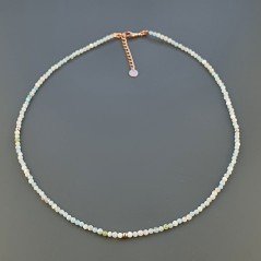 Collana Girocollo Con Acquamarina Morganite Multi Tondo Sfaccettato Diamond Cut 2mm E Chiusura In Argento 925-Oro Rosa