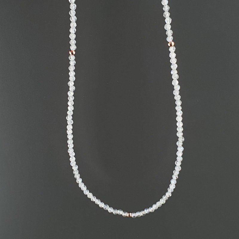 Collana Girocollo Con Labradorite Madagascar Tondo Sfaccettato Diamond Cut 2mm E Chiusura In Argento 925-Oro Rosa