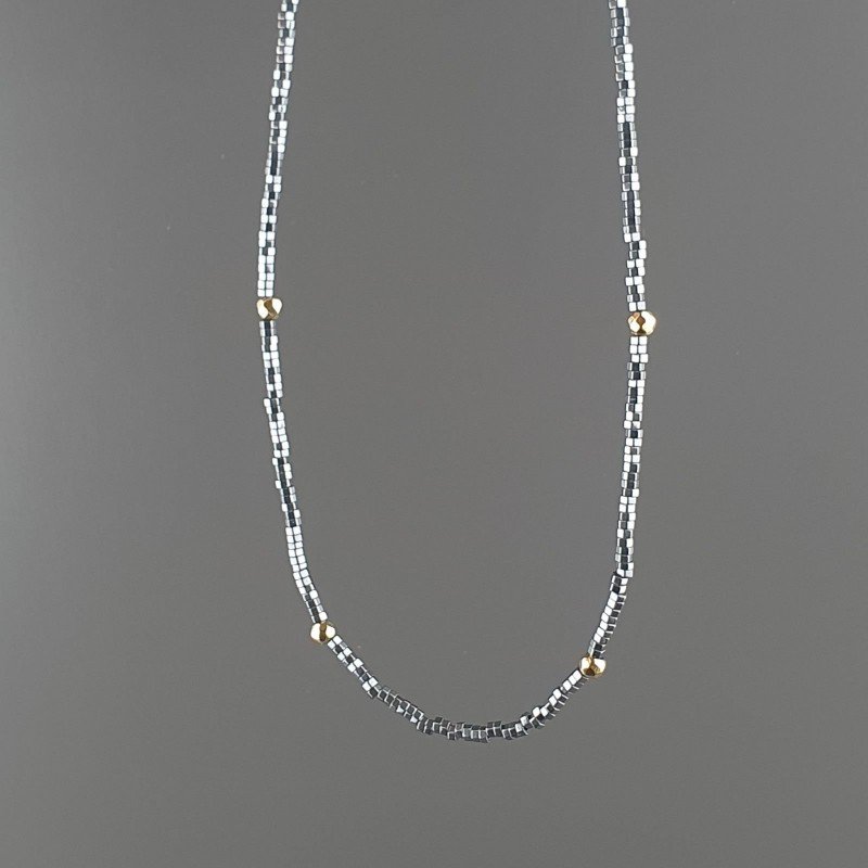 Collana Girocollo Con Ematite Naturale Forma Esagonale Sfaccettato E Chiusura In Argento 925-Rodiato