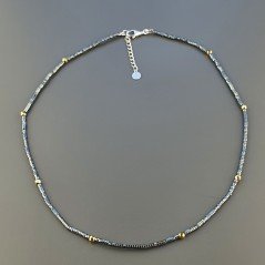 Collana Girocollo Con Ematite Naturale Forma Esagonale Sfaccettato E Chiusura In Argento 925-Rodiato