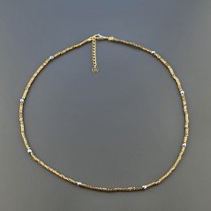 Collana Girocollo Con Ematite Dorato Forma Esagonale Sfaccettato E Chiusura In Argento 925-Dorato