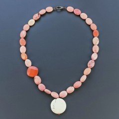 Collana Girocollo Con Pietre Dure Aulite Annodate A Mano E Chiusura In Ottone 1pz