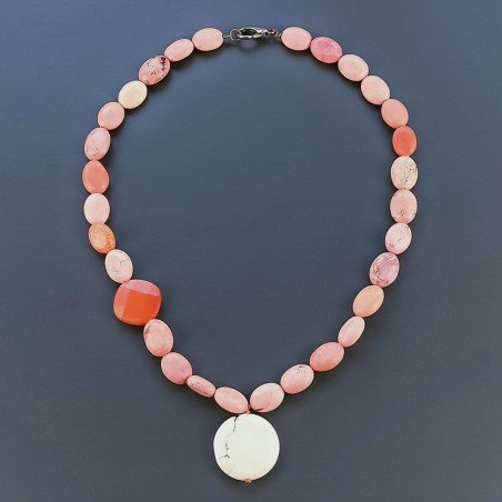 Collana Girocollo Con Pietre Dure Aulite Annodate A Mano E Chiusura In Ottone 1pz