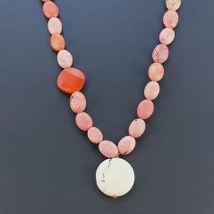 Collana Girocollo Con Pietre Dure Aulite Annodate A Mano E Chiusura In Ottone 1pz