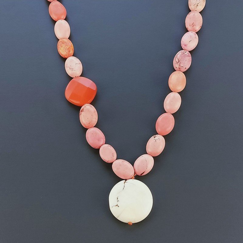 Collana Girocollo Con Pietre Dure Aulite Annodate A Mano E Chiusura In Ottone 1pz