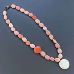 Collana Girocollo Con Pietre Dure Aulite Annodate A Mano E Chiusura In Ottone 1pz