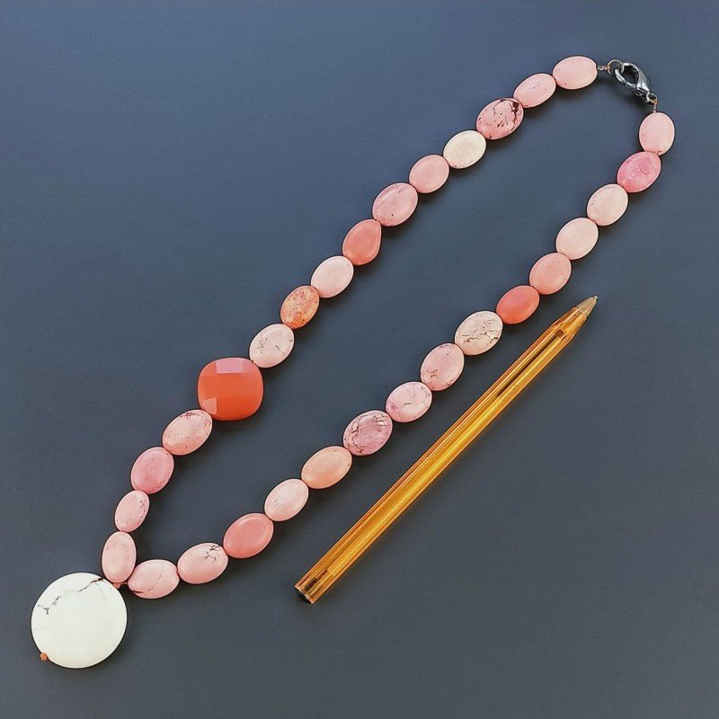 Collana Girocollo Con Pietre Dure Aulite Annodate A Mano E Chiusura In Ottone 1pz