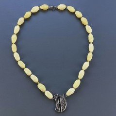 Collana Girocollo Con Pietre Dure Giada Olivina Annodate A Mano E Chiusura In Argento 925 1pz