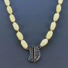 Collana Girocollo Con Pietre Dure Giada Olivina Annodate A Mano E Chiusura In Argento 925 1pz