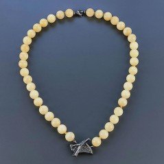 Collana Girocollo Con Pietre Dure Calcite Gialla Annodate A Mano E Chiusura In Argento 925 1pz