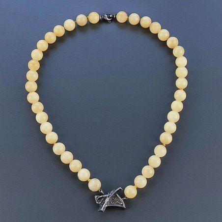Collana Girocollo Con Pietre Dure Calcite Gialla Annodate A Mano E Chiusura In Argento 925 1pz