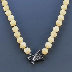 Collana Girocollo Con Pietre Dure Calcite Gialla Annodate A Mano E Chiusura In Argento 925 1pz