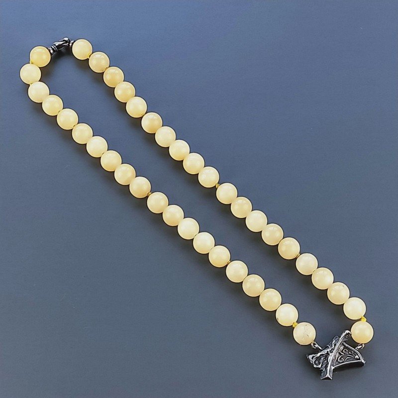 Collana Girocollo Con Pietre Dure Calcite Gialla Annodate A Mano E Chiusura In Argento 925 1pz