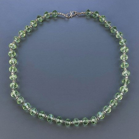 Collana Girocollo Con Cristallo Verde A Mano,Distanziatore E Chiusura In Ottone 1pz