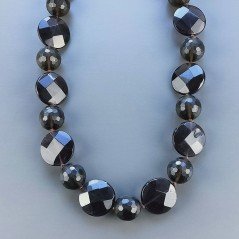 Collana Girocollo Con Pietre Dure Quarzo Fume E Cristallo Viola Annodate A Mano E Chiusura A Calamita In Ottone 1pz