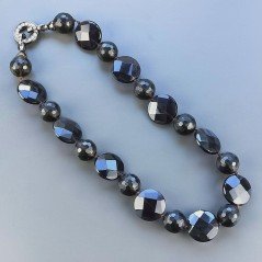 Collana Girocollo Con Pietre Dure Quarzo Fume E Cristallo Viola Annodate A Mano E Chiusura A Calamita In Ottone 1pz