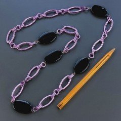 Collana In Catena Aluminio A Nodo Orafo Viola Con Onice Nera Ovale Piatto Liscio 1pz