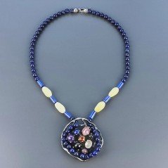 Collana Girocollo Con Pietre Dure Centrale Argento 925 Incastonato Tormalina,Lapis Lazuli E Giada Oliva 1pz