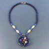 Collana Girocollo Con Pietre Dure Centrale Argento 925 Incastonato Tormalina,Lapis Lazuli E Giada Oliva 1pz
