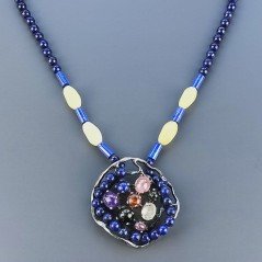 Collana Girocollo Con Pietre Dure Centrale Argento 925 Incastonato Tormalina,Lapis Lazuli E Giada Oliva 1pz
