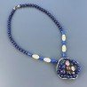 Collana Girocollo Con Pietre Dure Centrale Argento 925 Incastonato Tormalina,Lapis Lazuli E Giada Oliva 1pz