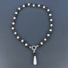 Collana Girocollo Con Pietre Dure Quarzo Fume E Agata Bianca Annodate A Mano E Chiusura Ciambella Zircone In Ottone 1pz