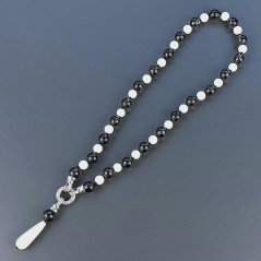 Collana Girocollo Con Pietre Dure Quarzo Fume E Agata Bianca Annodate A Mano E Chiusura Ciambella Zircone In Ottone 1pz
