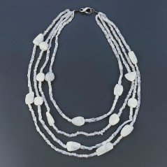 Collana Girocollo Con Pietra Dure Labradorite Bianca Sfaccettato A 4 Fili E Chiusura In Argento 925 1pz