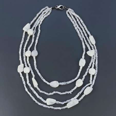 Collana Girocollo Con Pietra Dure Labradorite Bianca Sfaccettato A 4 Fili E Chiusura In Argento 925 1pz