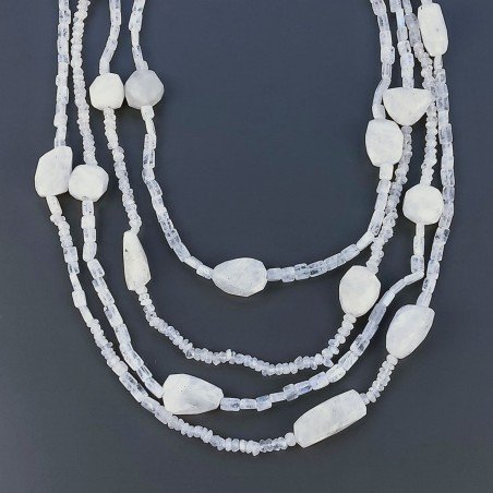 Collana Girocollo Con Pietra Dure Labradorite Bianca Sfaccettato A 4 Fili E Chiusura In Argento 925 1pz