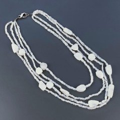 Collana Girocollo Con Pietra Dure Labradorite Bianca Sfaccettato A 4 Fili E Chiusura In Argento 925 1pz