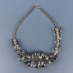 Collana Girocollo Con Pietra Dure Quarzo Fume Goccia Liscio A Mano E Chiusura In Argento 925 1pz