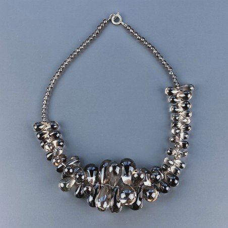 Collana Girocollo Con Pietra Dure Quarzo Fume Goccia Liscio A Mano E Chiusura In Argento 925 1pz