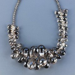 Collana Girocollo Con Pietra Dure Quarzo Fume Goccia Liscio A Mano E Chiusura In Argento 925 1pz