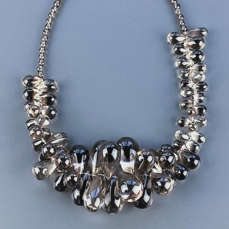 Collana Girocollo Con Pietra Dure Quarzo Fume Goccia Liscio A Mano E Chiusura In Argento 925 1pz