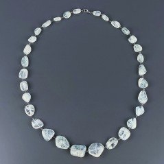 Collana A Nodo Orafo Rodiato Con Acquamarina Sassi Lisci E Chiusura In Argento 925