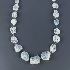 Collana A Nodo Orafo Rodiato Con Acquamarina Sassi Lisci E Chiusura In Argento 925