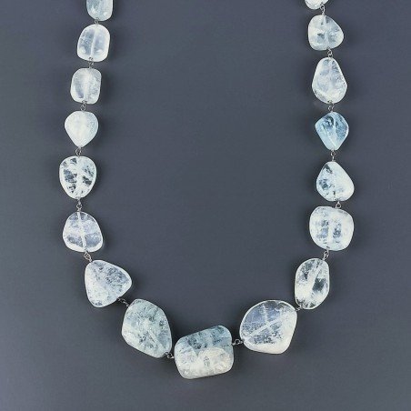 Collana A Nodo Orafo Rodiato Con Acquamarina Sassi Lisci E Chiusura In Argento 925