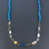 Collana A Nodo Orafo Rodiato Pietre Dure Con Quarzo Limone,Giada Turchese E Perle Di Fiume Sfaccettato Annodato A Mano