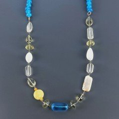Collana A Nodo Orafo Rodiato Pietre Dure Con Quarzo Limone,Giada Turchese E Perle Di Fiume Sfaccettato Annodato A Mano Collana A Nodo Orafo Rodiato Pietre Dure Con Quarzo Limone,Giada Turchese E Perle Di Fiume Sfaccettato Annodato A Mano