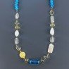 Collana A Nodo Orafo Rodiato Pietre Dure Con Quarzo Limone,Giada Turchese E Perle Di Fiume Sfaccettato Annodato A Mano