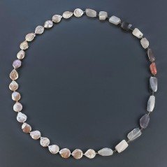 Collana A Nodo Orafo Dorato Pietre Dure Con Perle Di Fiume E Pietra Di Luna Sassi Sfaccettato Annodato A Mano