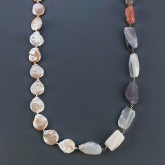 Collana A Nodo Orafo Dorato Pietre Dure Con Perle Di Fiume E Pietra Di Luna Sassi Sfaccettato Annodato A Mano