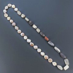 Collana A Nodo Orafo Dorato Pietre Dure Con Perle Di Fiume E Pietra Di Luna Sassi Sfaccettato Annodato A Mano