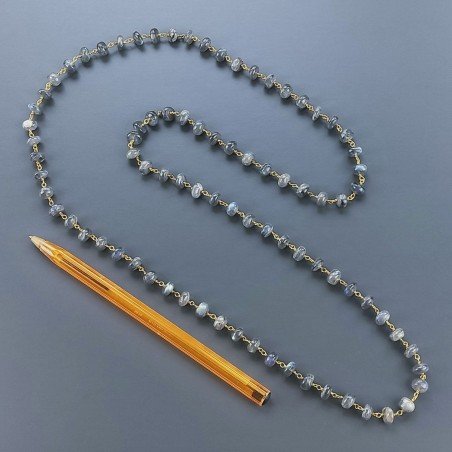 Collana A Nodo Orafo Dorato Pietre Dure Con Labradorite Madagascar Rondelle Liscio 7-8mm Annodato A Mano