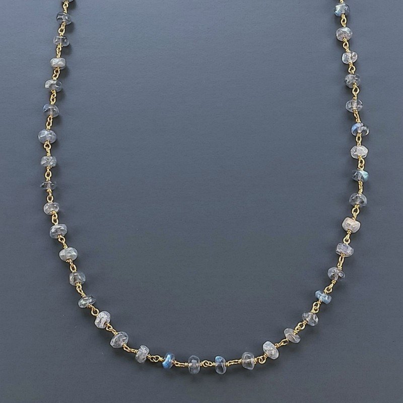Collana A Nodo Orafo Dorato Pietre Dure Con Labradorite Madagascar Rondelle Liscio 5-6mm Annodato A Mano Collana A Nodo Orafo Dorato Pietre Dure Con Labradorite Madagascar Rondelle Liscio 5-6mm Annodato A Mano